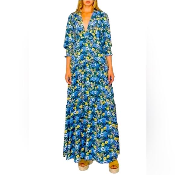Melloday Blue Floral Tiered V-Neck Maxi Dress Size XS - Picture 1 of 9
